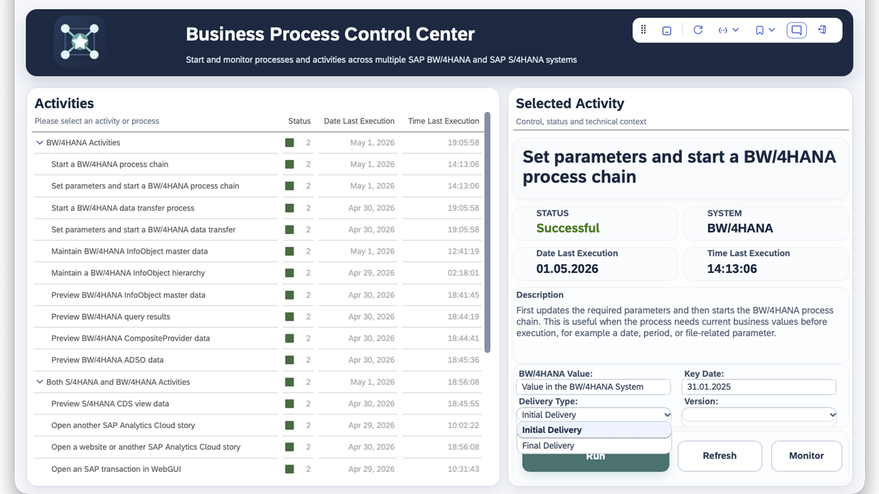 Geführte Parametereingabe vor der Ausführung eines Prozesses in SAP Analytics Cloud